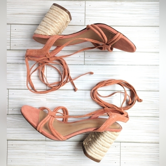 Gibson Latimer Leather and Rope Espadrille Strappy Heels in Coral Size 9 - Picture 2 of 10